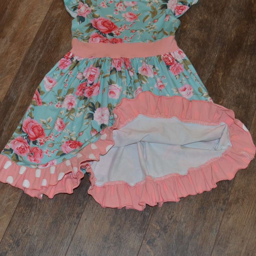 Teal Dress with Flowers - Picture 4 of 6